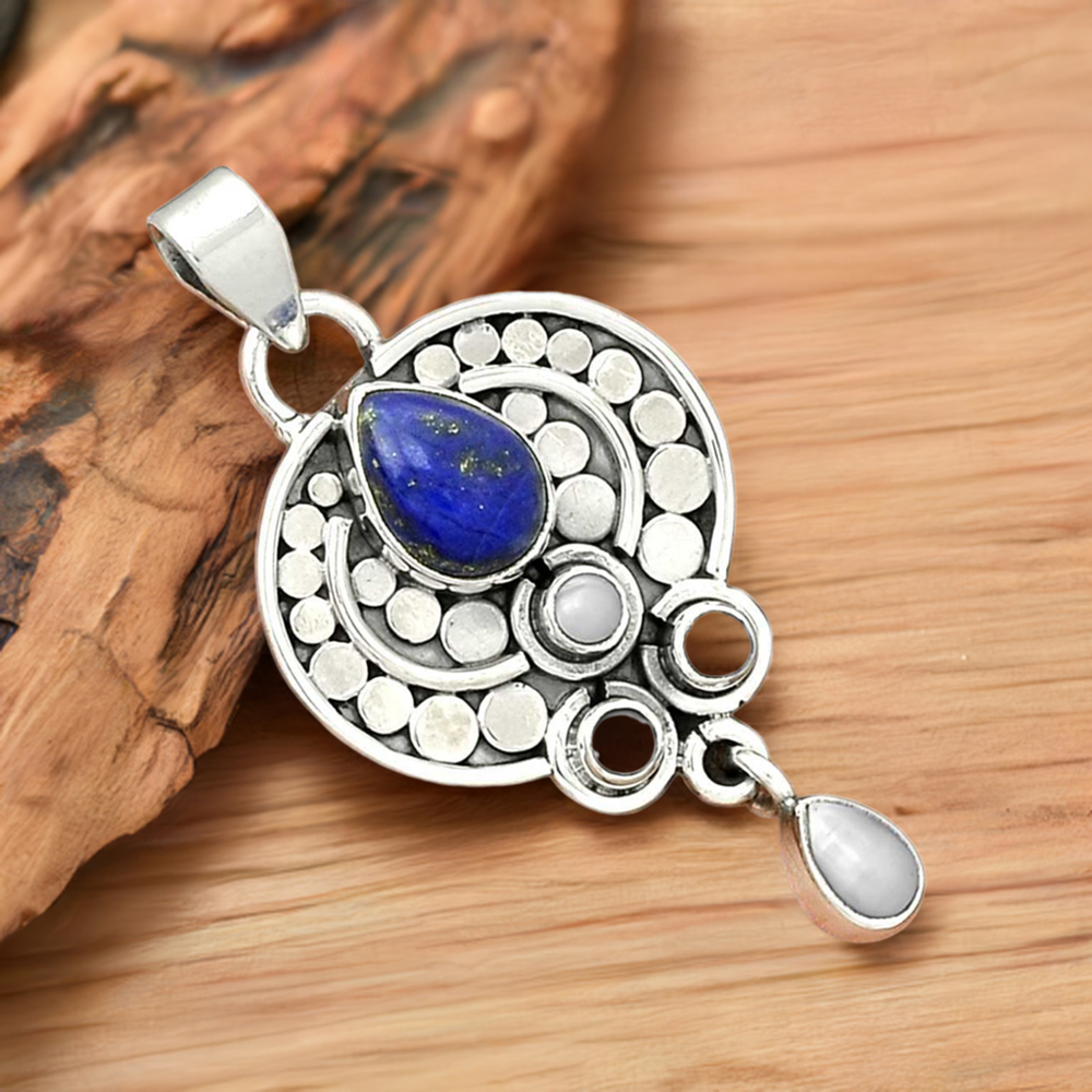 Multi Gemstone Pendants In 925 Fine Silver Jewelry 925SP32-4