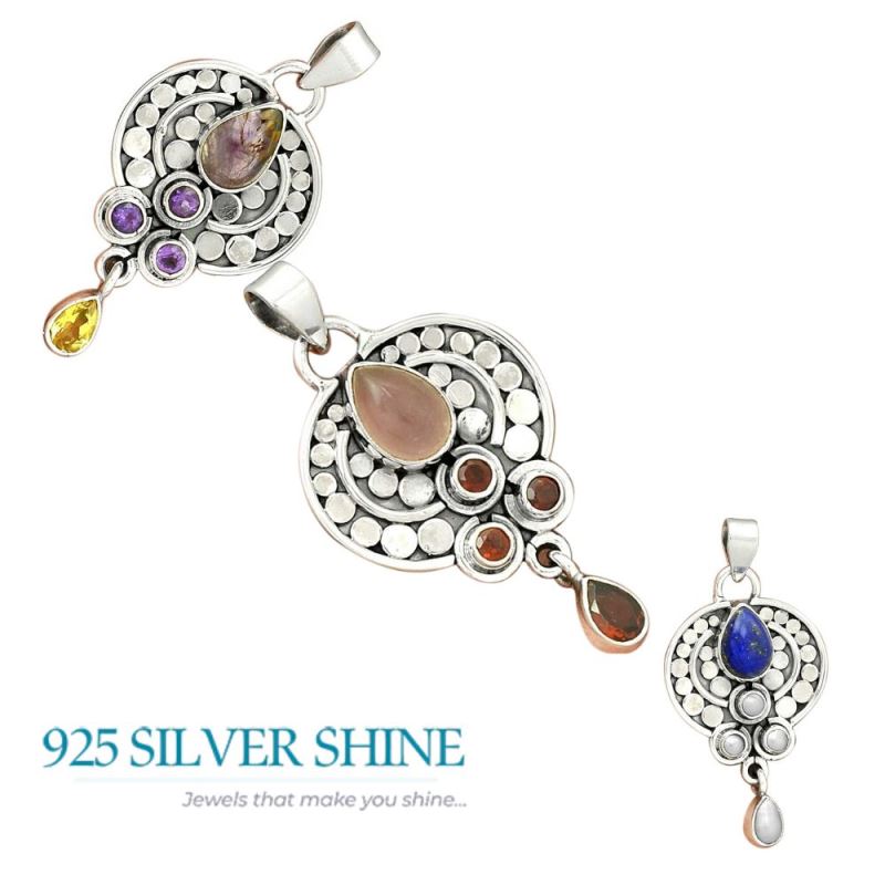 Multi Gemstone Pendants In 925 Fine Silver Jewelry 925SP32-4_4