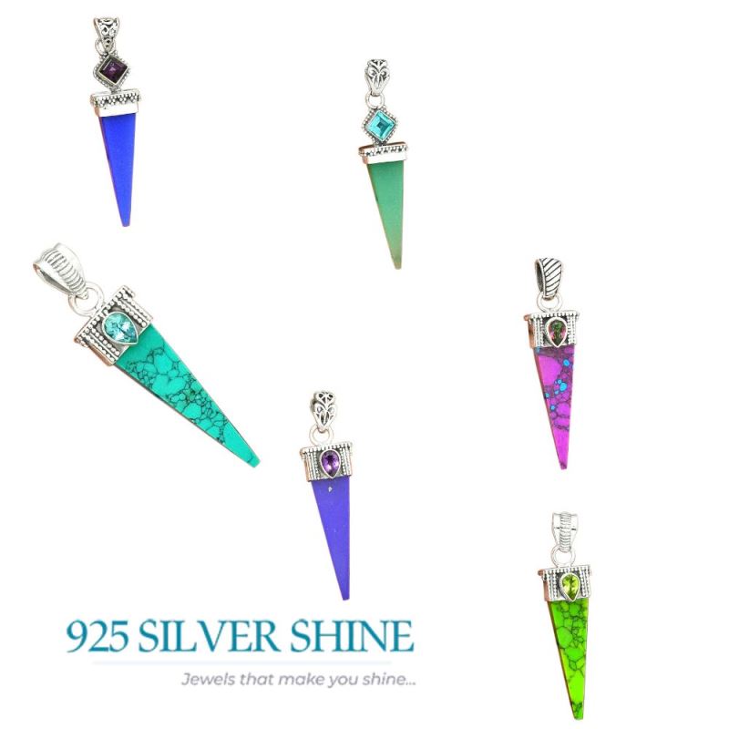 925 Sterling Silver Handmade Pendants In Multi Gemstone Jewelry 925SP34-5_4