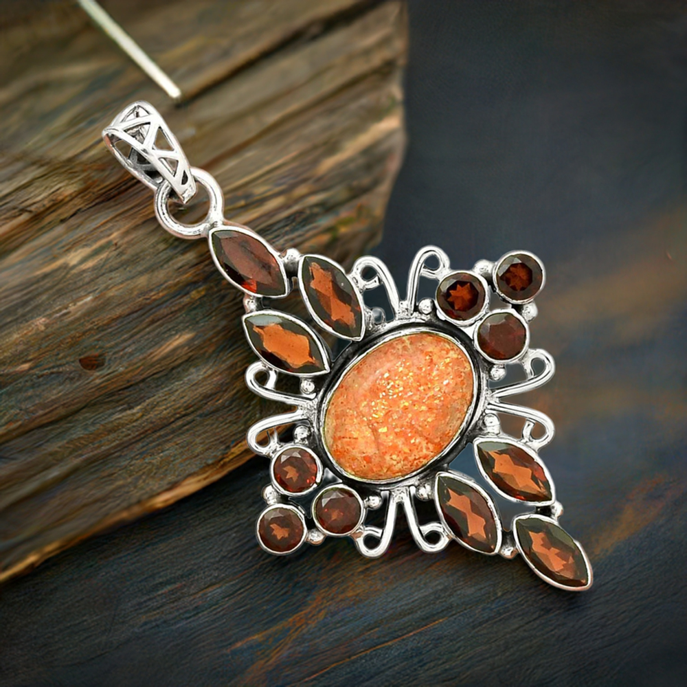 925 Sterling Silver Handmade Pendants In Multi Gemstone Jewelry 925SP36-1