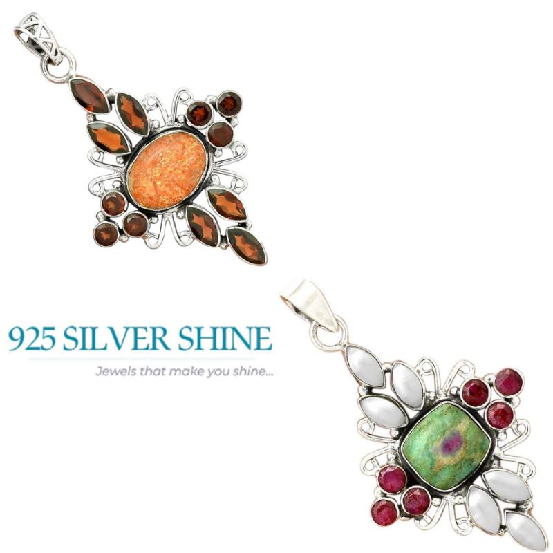 925 Sterling Silver Handmade Pendants In Multi Gemstone Jewelry 925SP36-1_3
