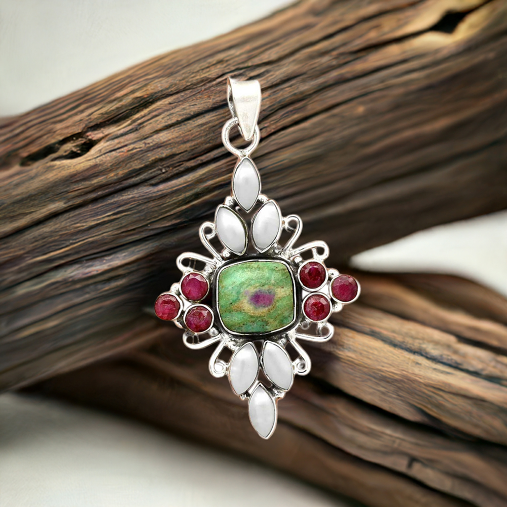 Solid Sterling Silver Handmade Pendants In Multi Gemstone Jewelry 925SP36-2