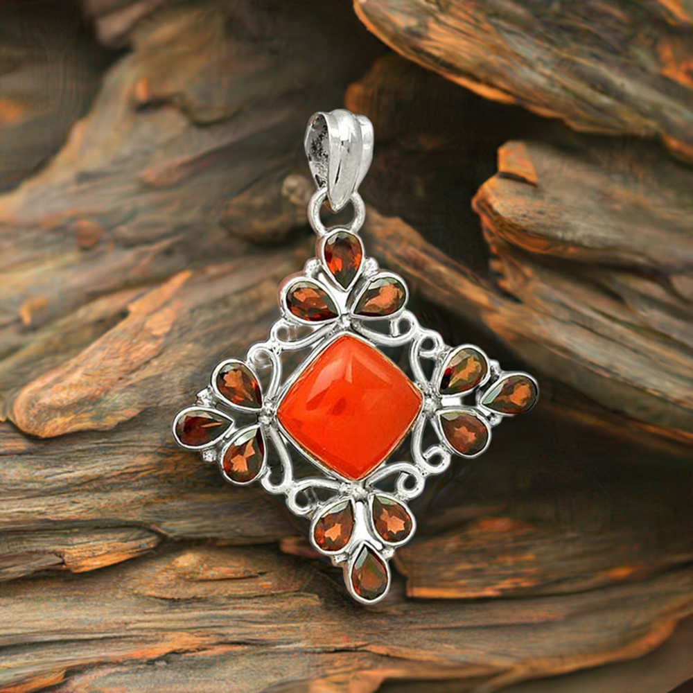 Fine Sterling Silver Pendants In Multi Gemstone Jewelry 925SP37-1