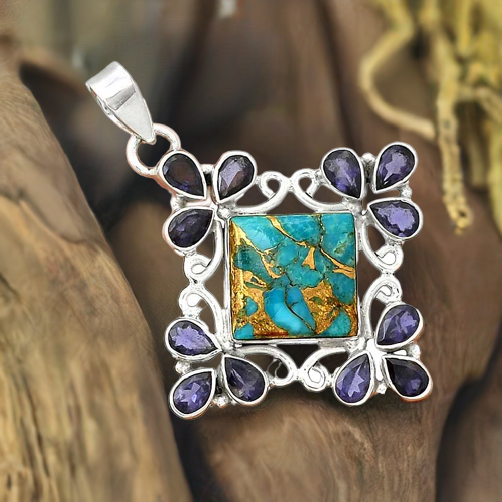 Solid Sterling Silver Handmade Pendants In Multi Gemstone Jewelry 925SP37-5