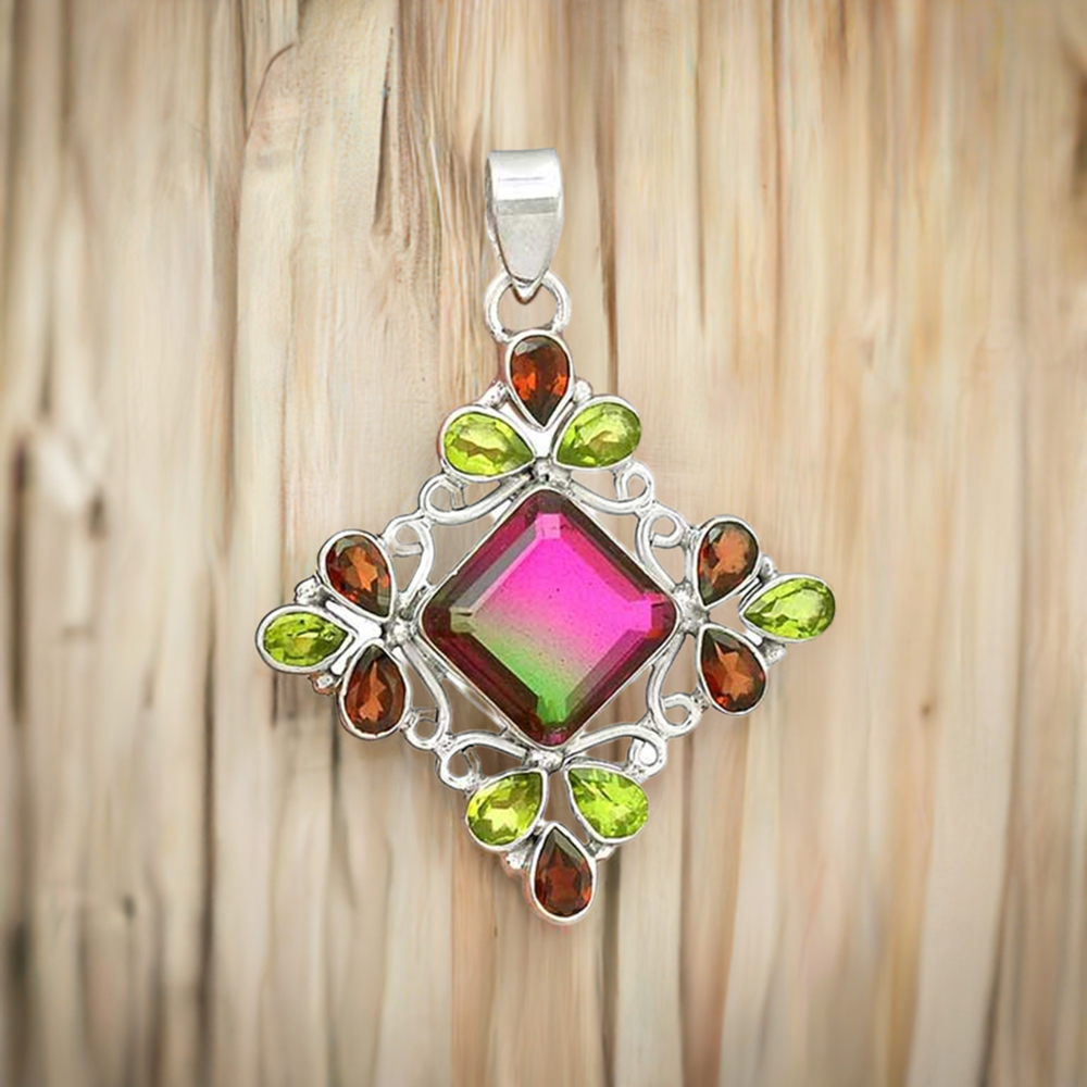 Fine Sterling Silver Pendants In Multi Gemstone Jewelry 925SP37-6
