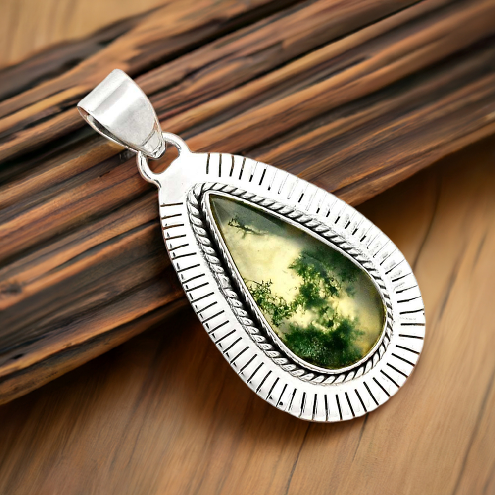 Moss Agate Gemstone Handmade Pendants In 925 Sterling Silver Jewelry 925SP39-1