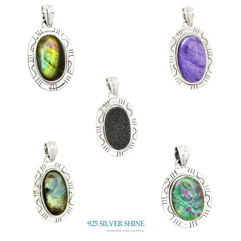Black Aura Druzy Gemstone Pendants In 925 Solid Silver Jewelry 925SP40-2_4