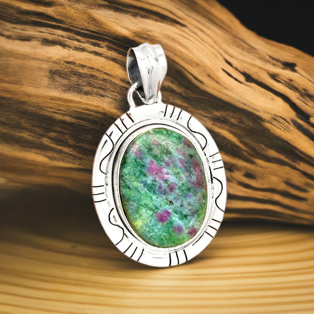 Ruby Zoisite Gemstone Handmade Pendants In 925 Sterling Silver Jewelry 925SP40-4