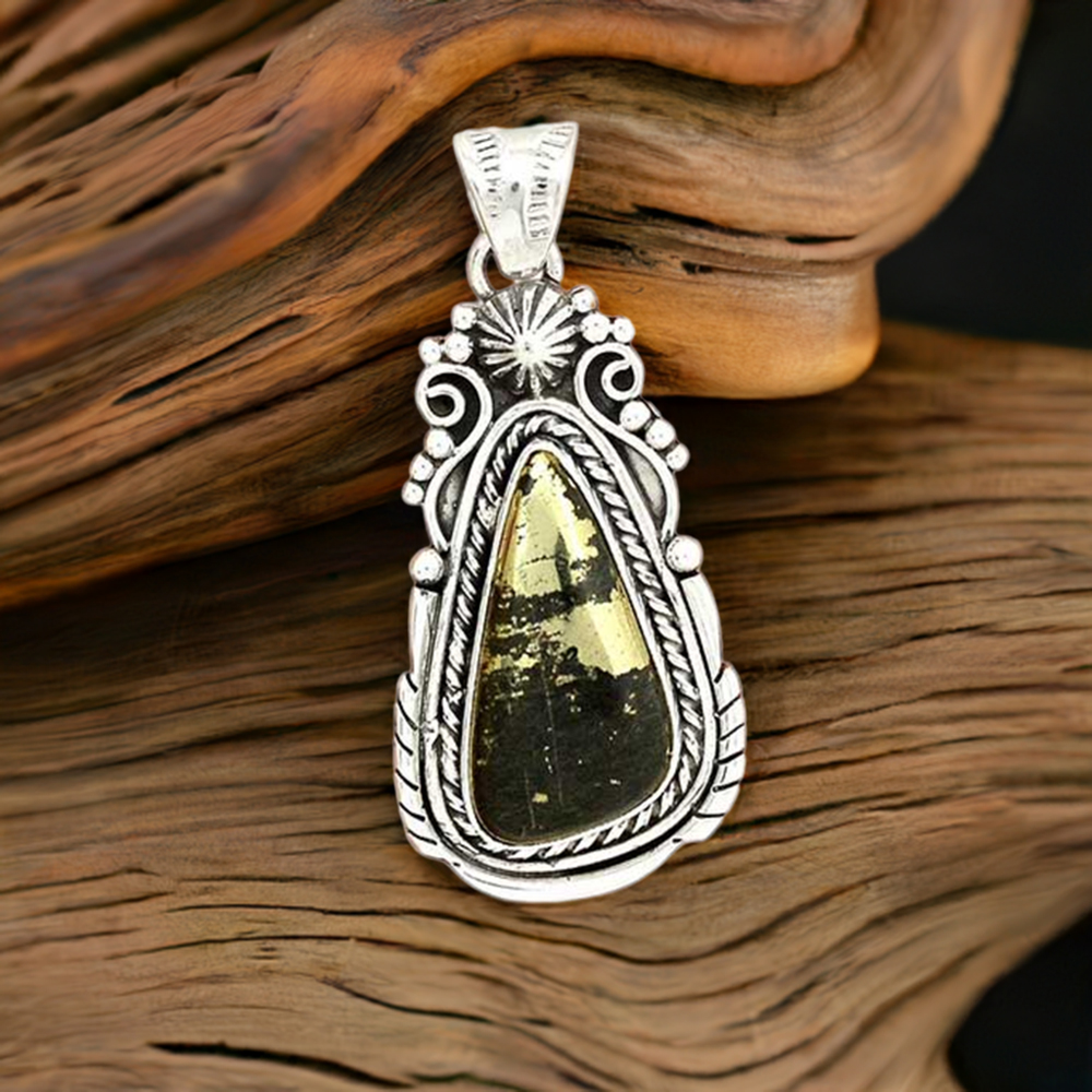 Pyrite Magnetite Gemstone Pendants In 925 Fine Silver Jewelry 925SP43-2