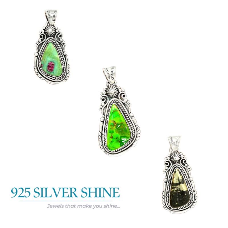 Pyrite Magnetite Gemstone Pendants In 925 Fine Silver Jewelry 925SP43-2_4