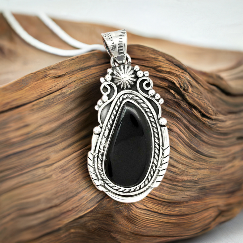 Black Onyx Gemstone Handmade Pendants In 925 Sterling Silver Jewelry 925SP43-3