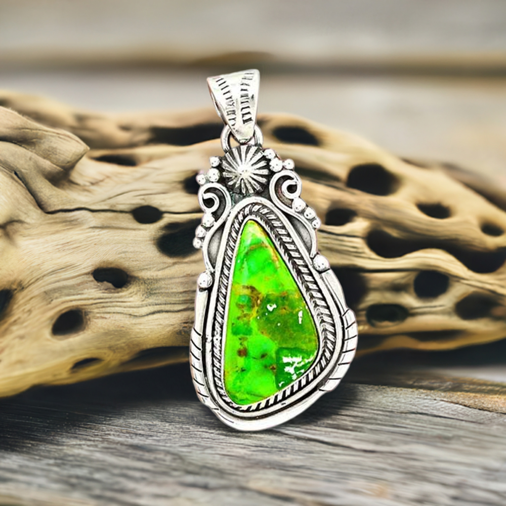 Copper Turquoise Gemstone Handmade Pendants In Solid Sterling Silver Jewelry 925SP43-4