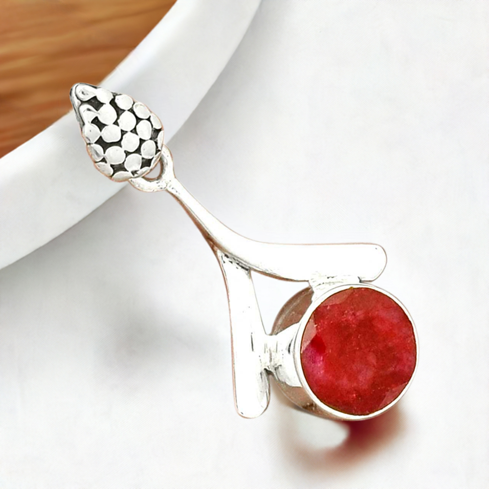 Solid Sterling Silver Pendants In Dyed Ruby Gemstone Jewelry 925SP45-4