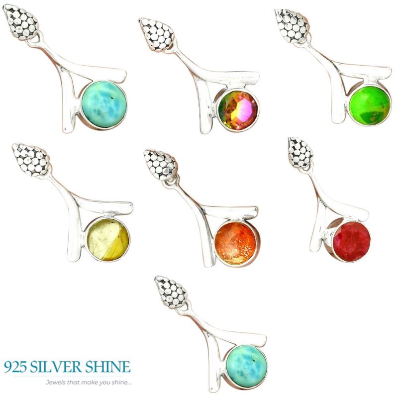 Solid Sterling Silver Pendants In Dyed Ruby Gemstone Jewelry 925SP45-4_4