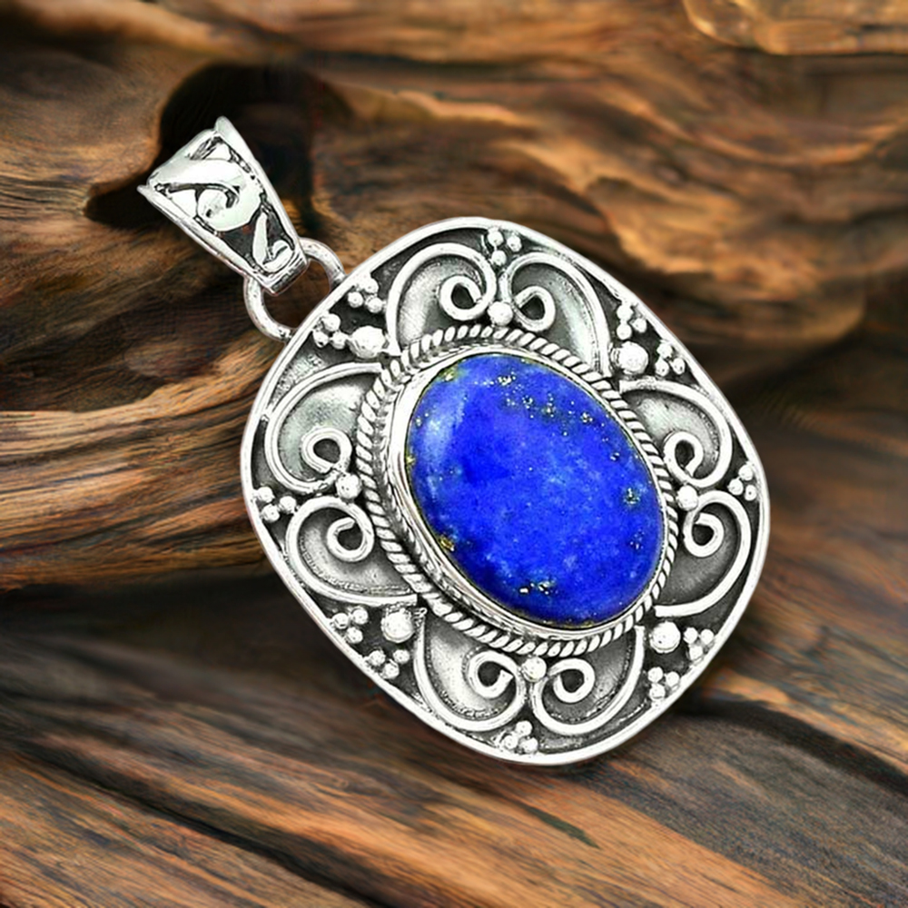 Fine Sterling Silver Pendants In Lapis Lazuli Gemstone Jewelry 925SP46-4