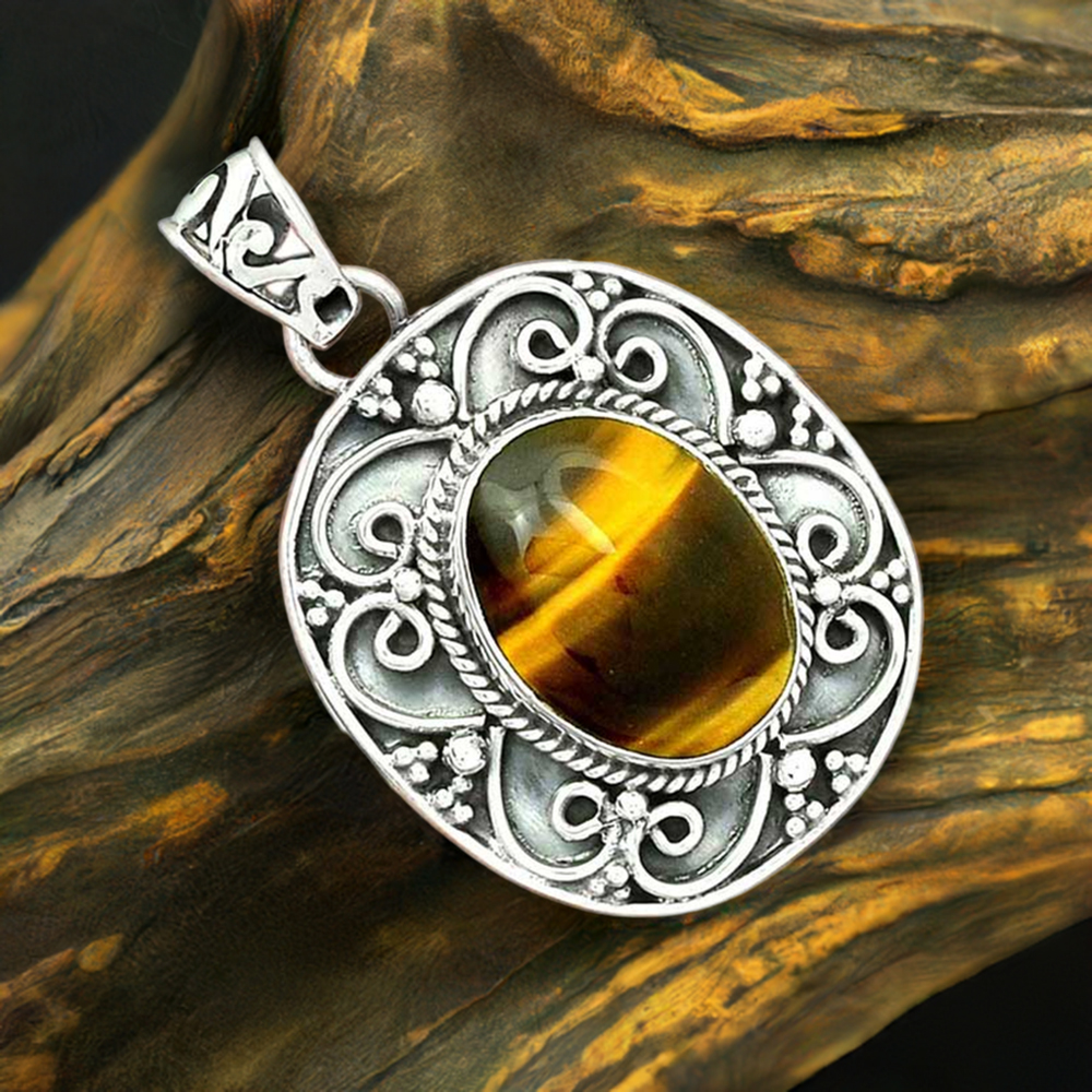 925 Solid Silver Pendants In Tiger's Eye Gemstone Jewelry 925SP46-5