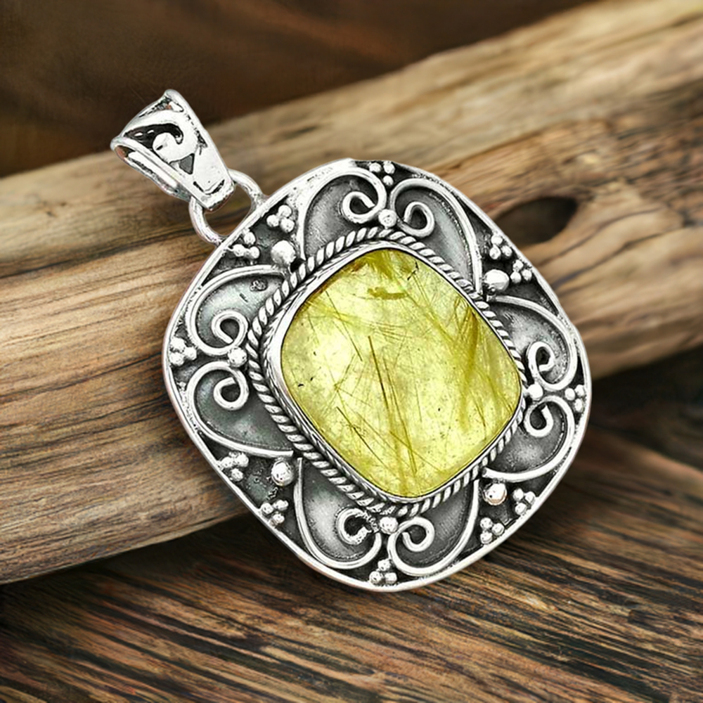 925 Fine Silver Pendants In Golden Rutile Gemstone Jewelry 925SP46-6