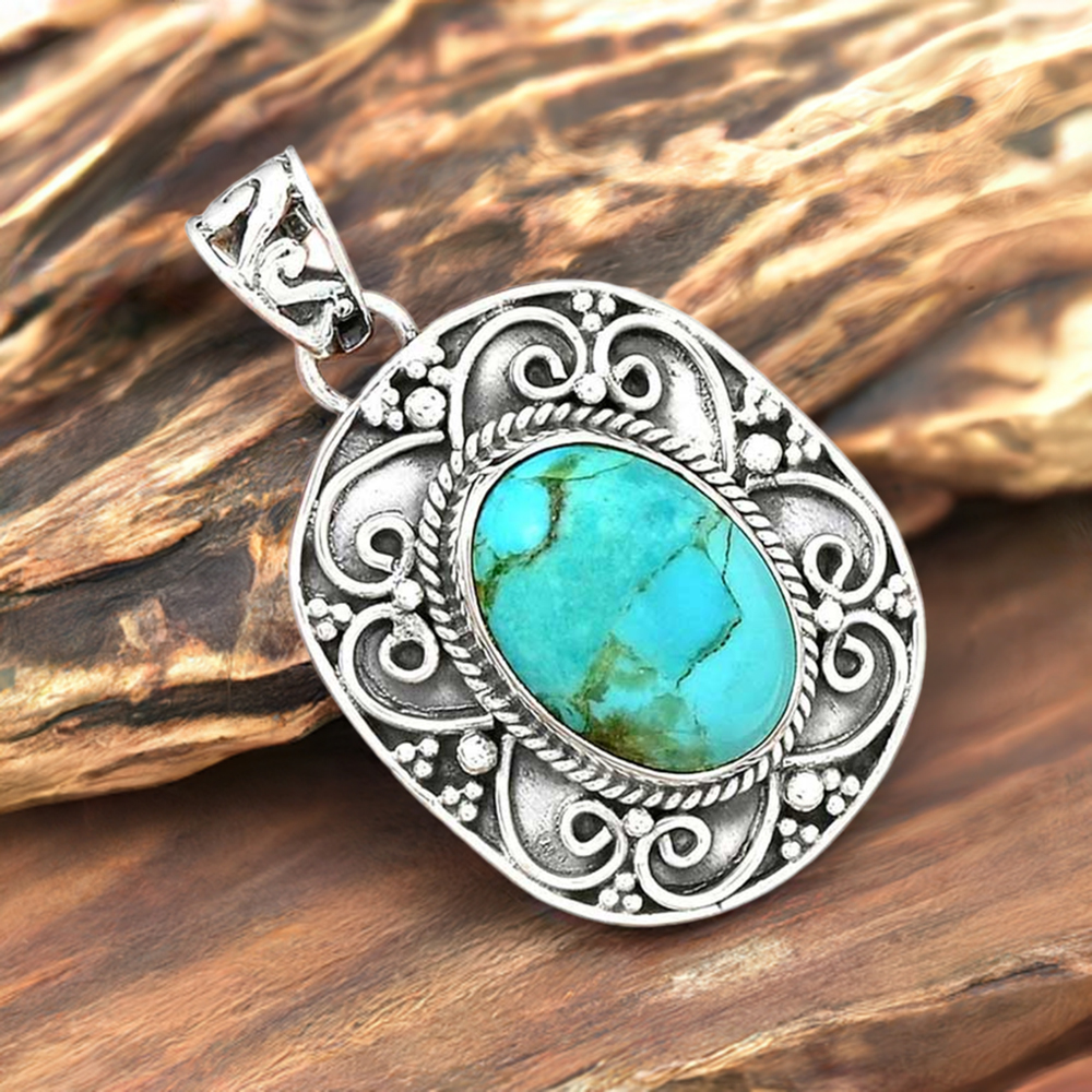Fine Sterling Silver Pendants In Turquoise Gemstone Jewelry 925SP46-9