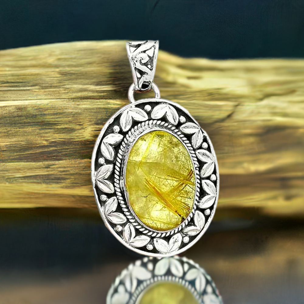 925 Fine Silver Pendants In Golden Rutile Gemstone Jewelry 925SP48
