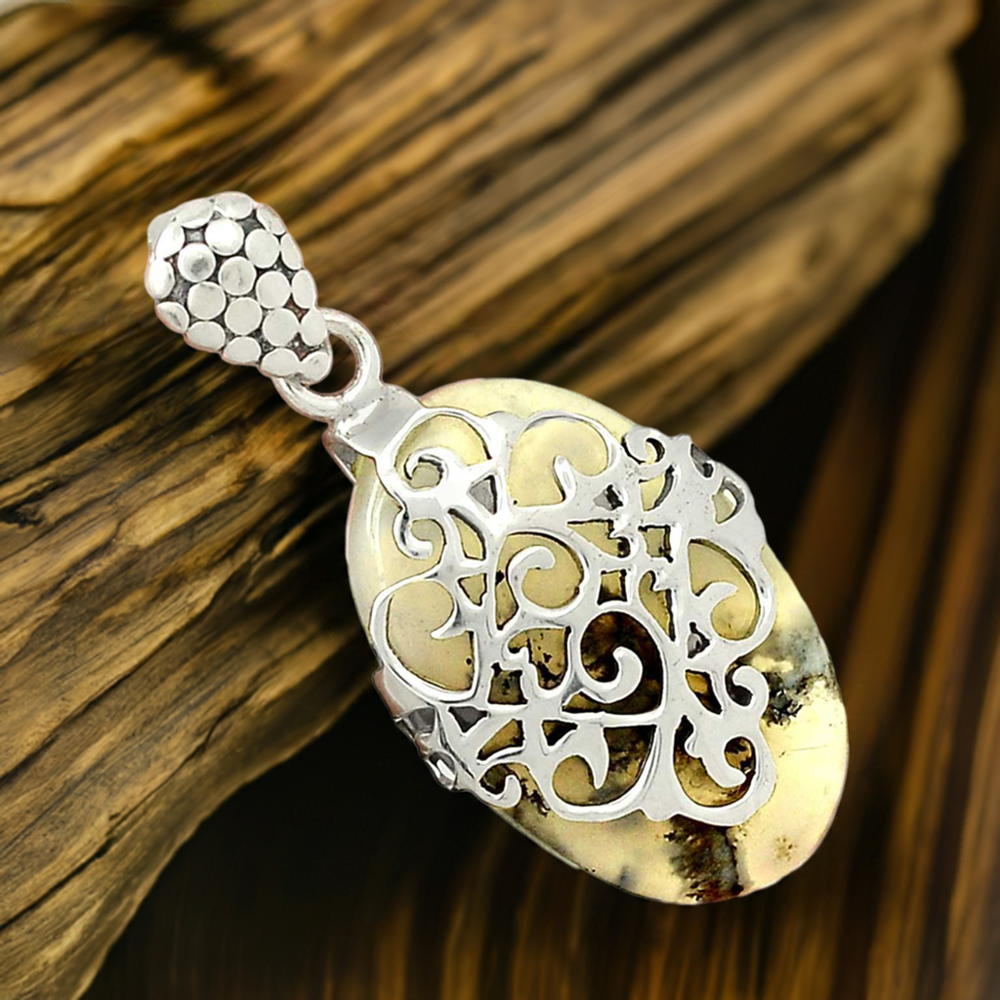 Dendrite Opal Gemstone Handmade Pendants In 925 Sterling Silver Jewelry 925SP53-1