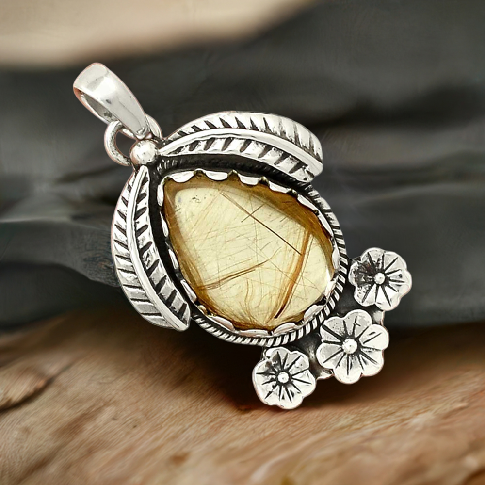 Golden Rutile Gemstone Pendants In 925 Solid Silver Jewelry 925SP54-2
