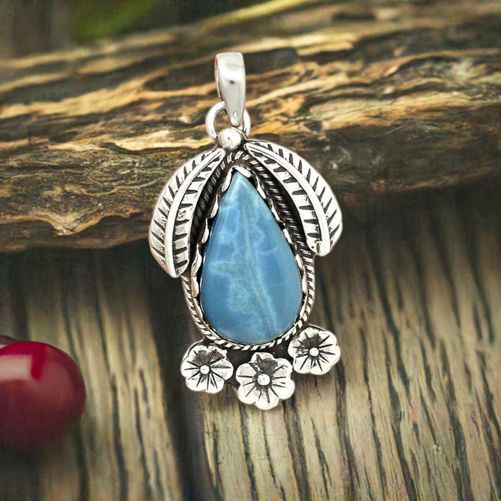 Blue Lace Agate Gemstone Pendants In 925 Fine Silver Jewelry 925SP54-3