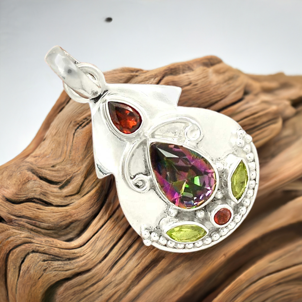 High Quality Multi Gemstone Handmade Pendants In Solid Sterling Silver Jewelry 925SP58-2