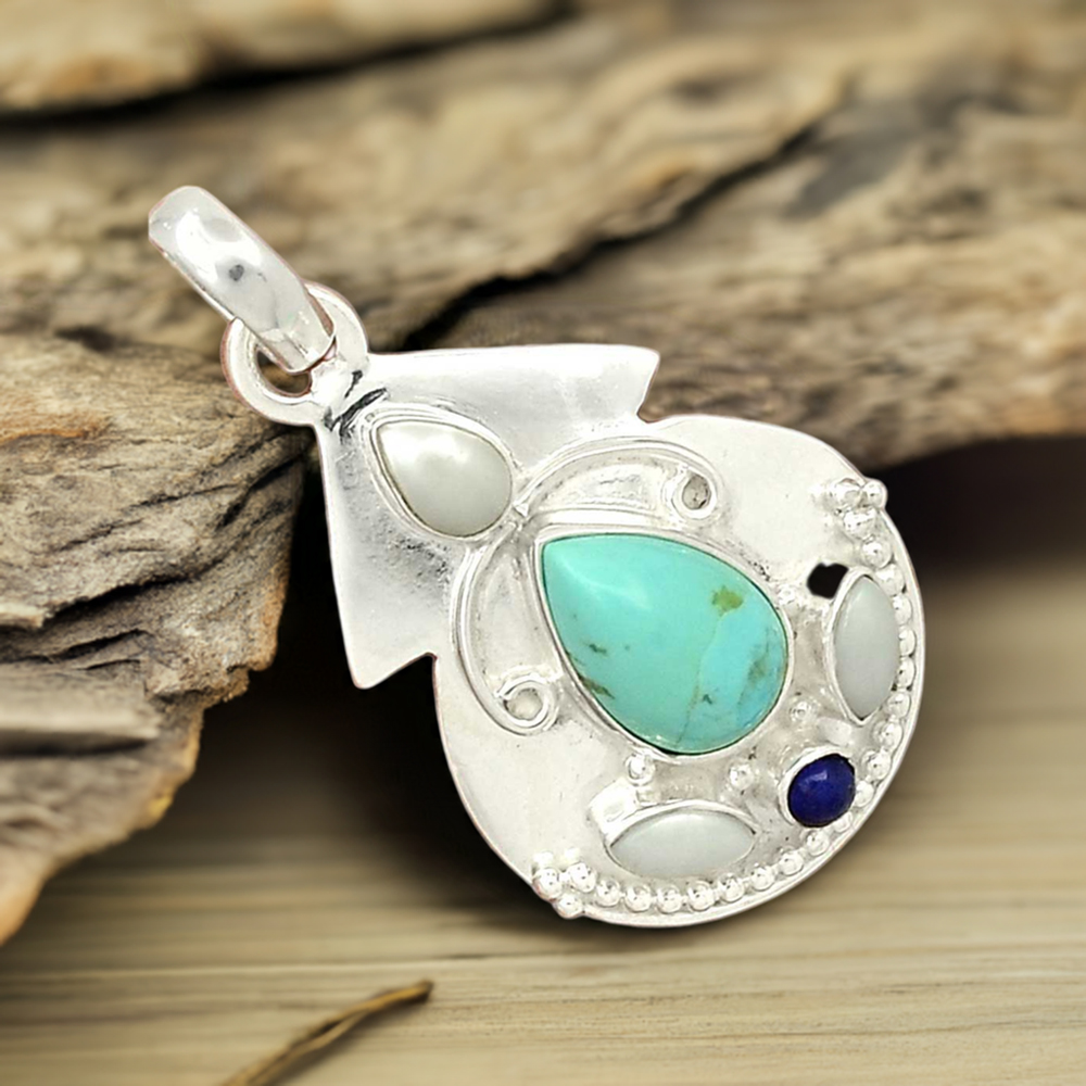 Multi Gemstone Pendants In Fine Sterling Silver Jewelry 925SP58-3