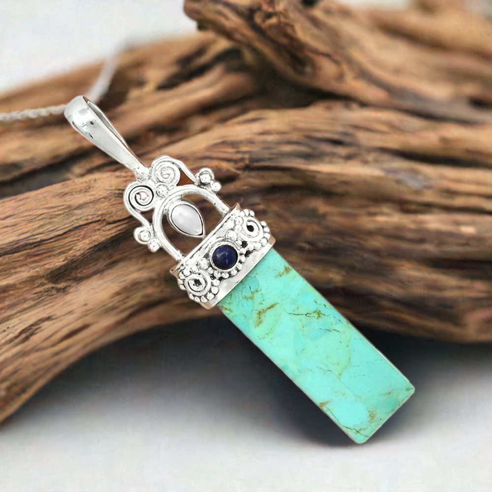 Multi Gemstone Pendants In 925 Solid Silver Jewelry 925SP59-1