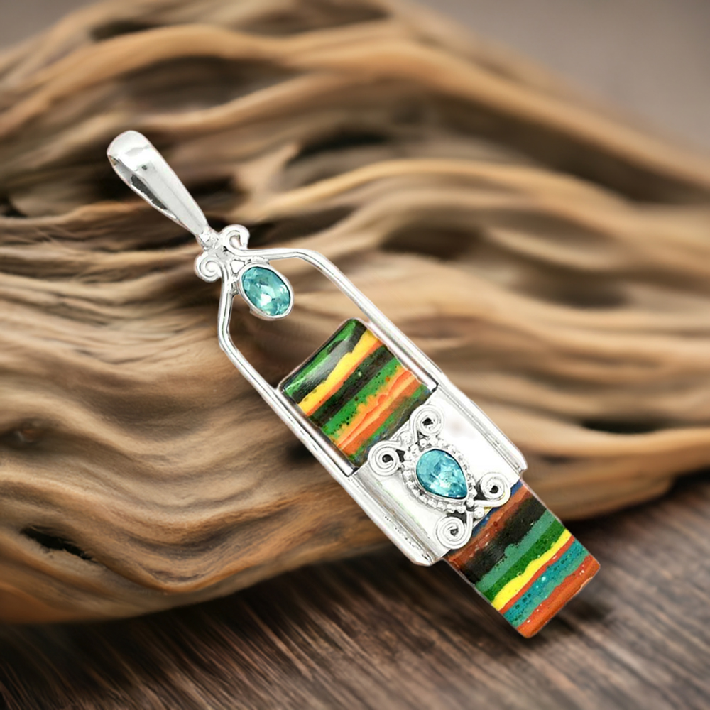 925 Sterling Silver Handmade Pendants In Multi Gemstone Jewelry 925SP61-1