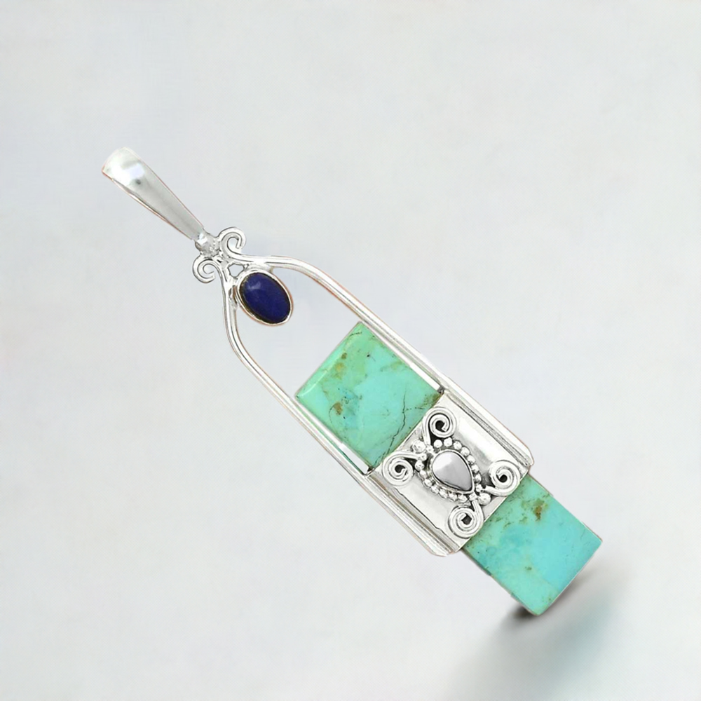 Solid Sterling Silver Pendants In Multi Gemstone Jewelry 925SP61-2