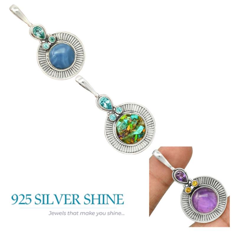 925 Sterling Silver Handmade Pendants In Multi Gemstone Jewelry 925SP62-2_4