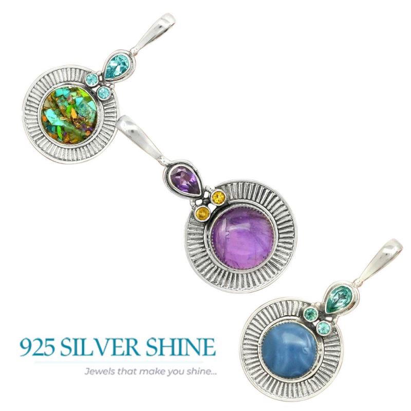 Solid Sterling Silver Handmade Pendants In Multi Gemstone Jewelry 925SP62-3_4
