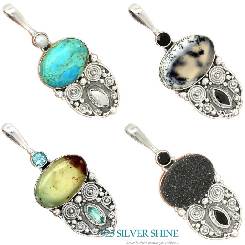 Fine Sterling Silver Pendants In Multi Gemstone Jewelry 925SP63-1_4