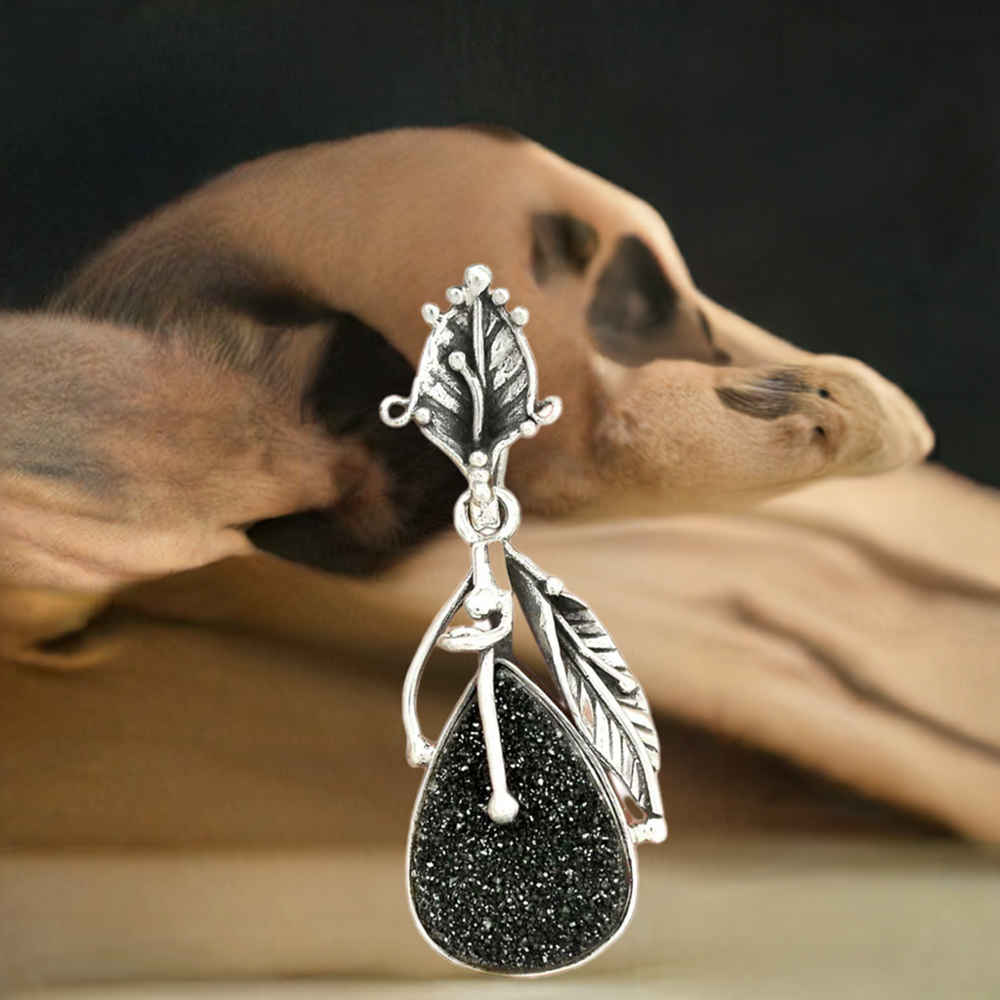 925 Solid Silver Pendants In Black Aura Druzy Gemstone Jewelry 925SP64-3