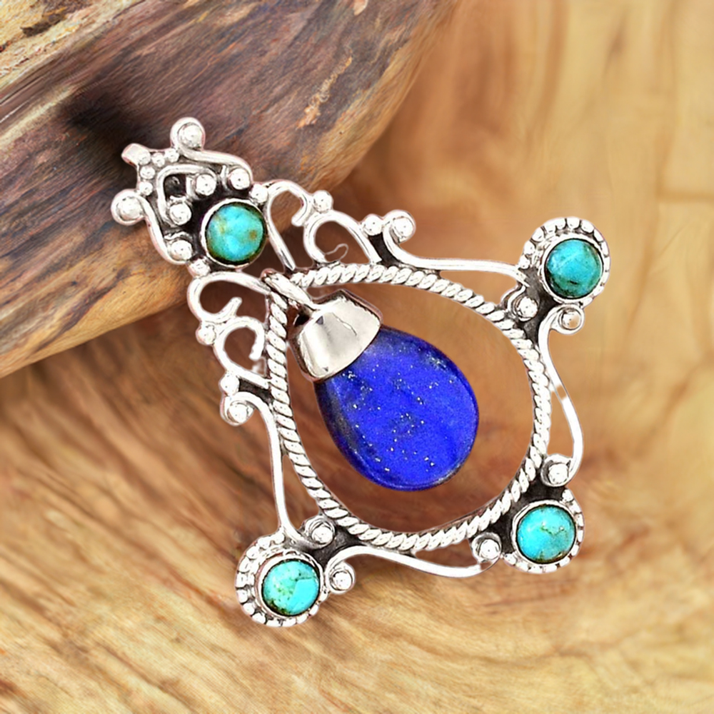 925 Fine Silver Pendants In Multi Gemstone Jewelry 925SP65-5