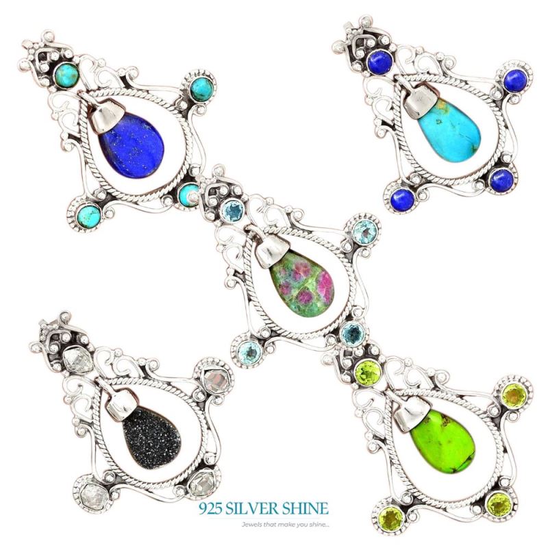 925 Fine Silver Pendants In Multi Gemstone Jewelry 925SP65-5_4