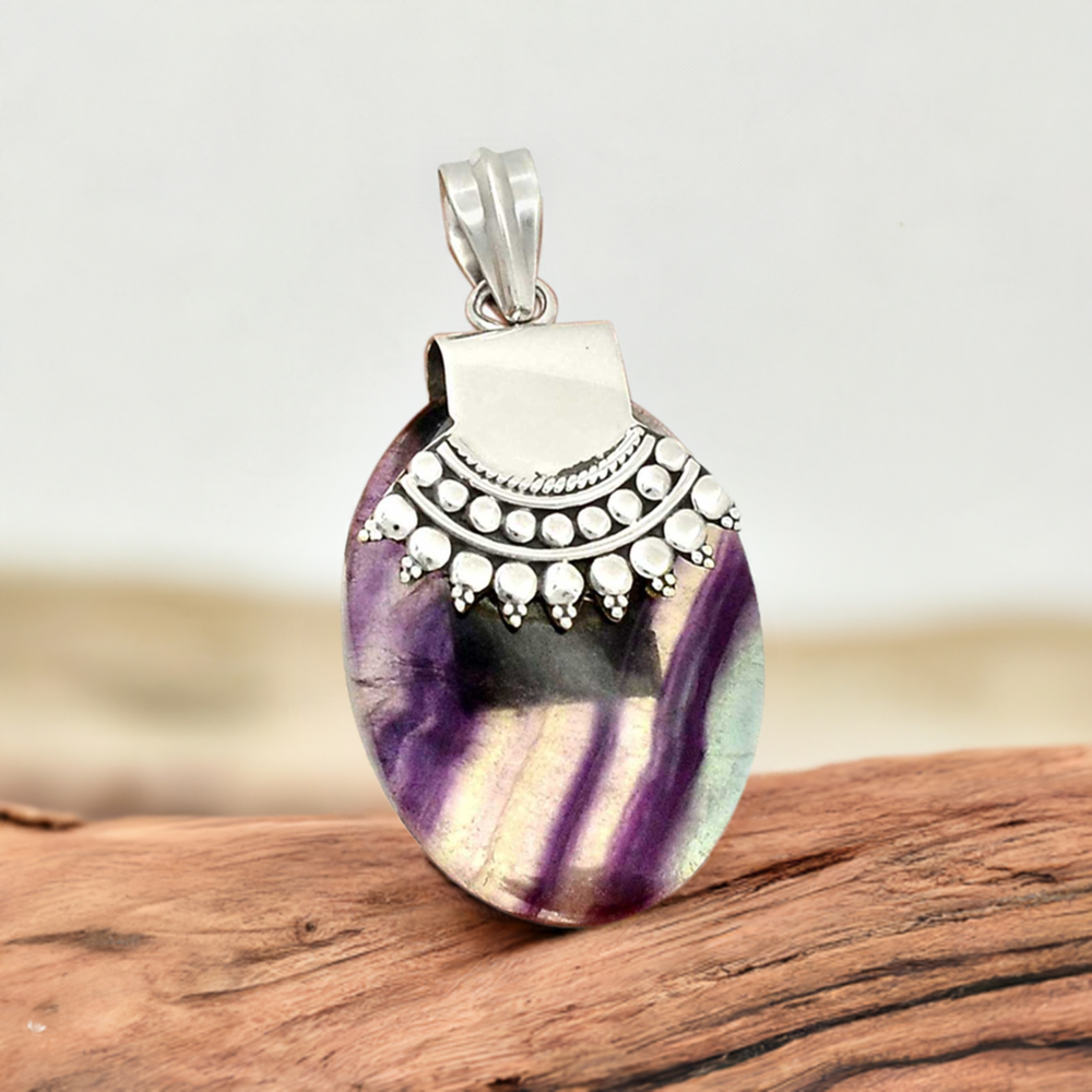 Solid Sterling Silver Handmade Pendants In Fluorite Gemstone Jewelry 925SP66-2
