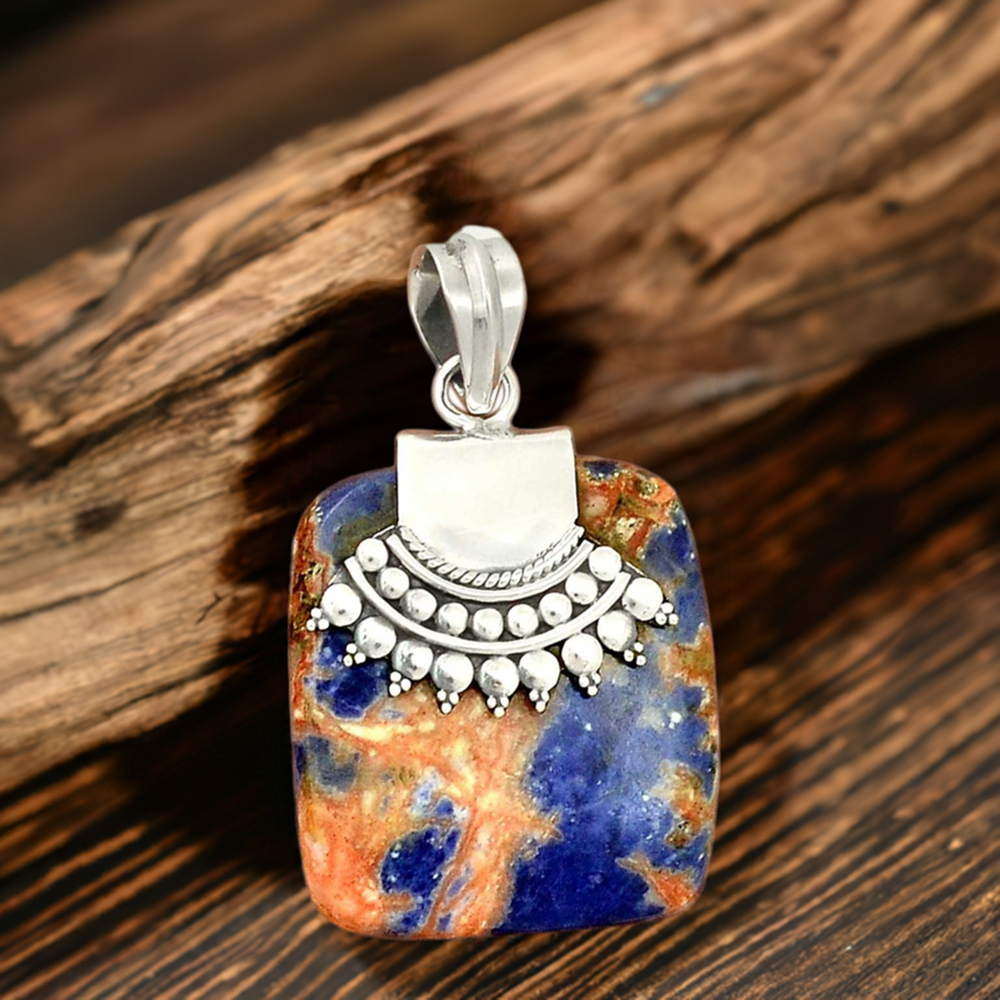 Fine Sterling Silver Pendants In Sodalite Gemstone Jewelry 925SP66-3