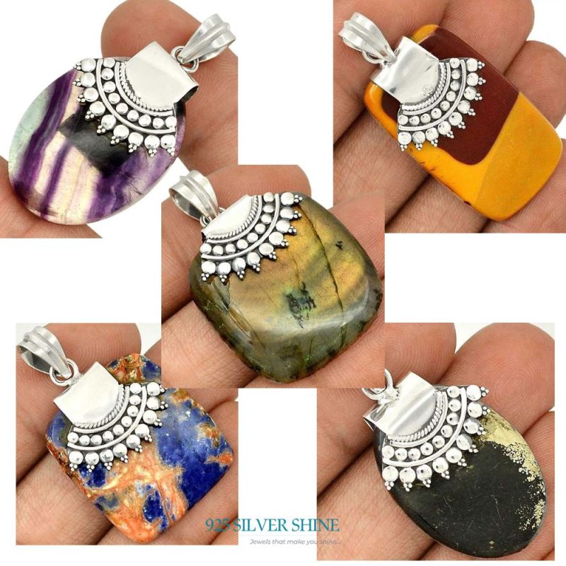 Fine Sterling Silver Pendants In Sodalite Gemstone Jewelry 925SP66-3_2