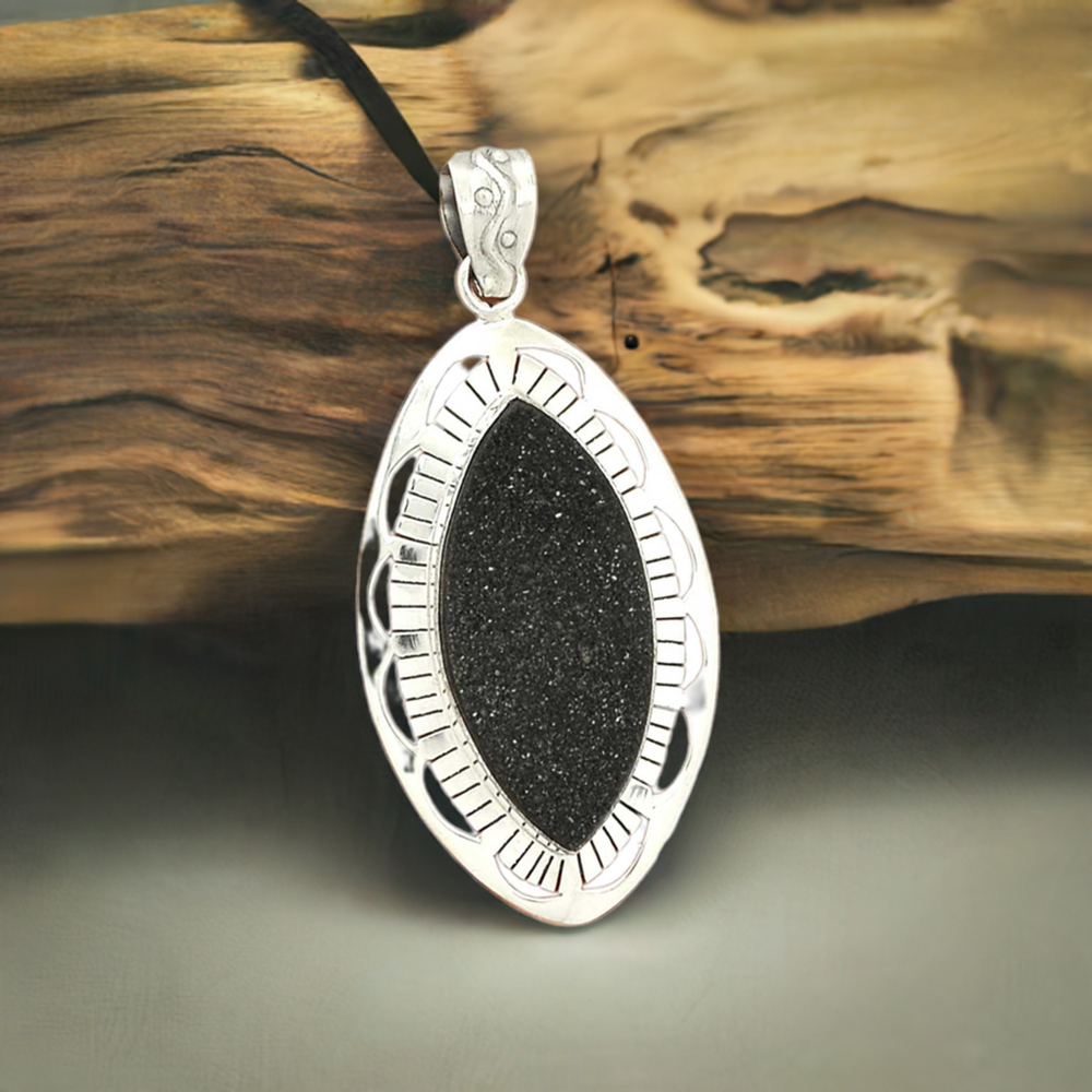 Black Aura Druzy Gemstone Handmade Pendants In 925 Sterling Silver Jewelry 925SP67