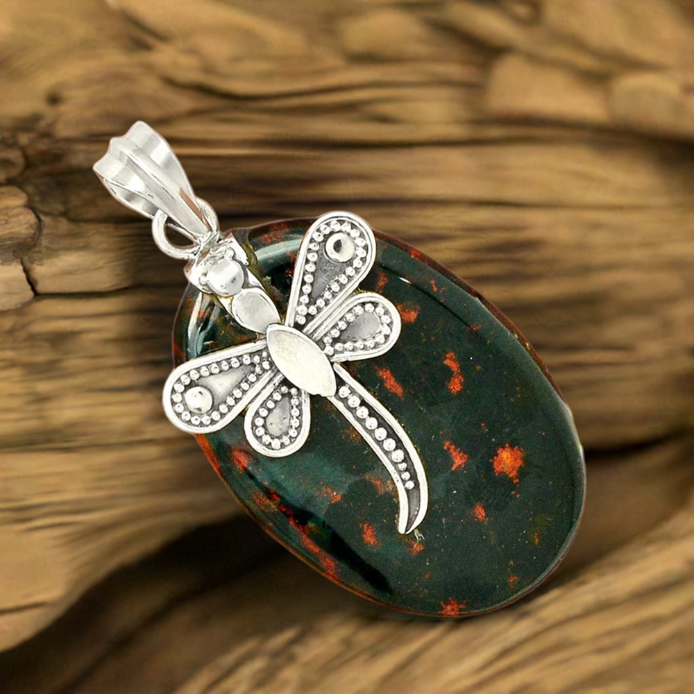 Blood Gemstone Pendants In Solid Sterling Silver Jewelry 925SP68-1