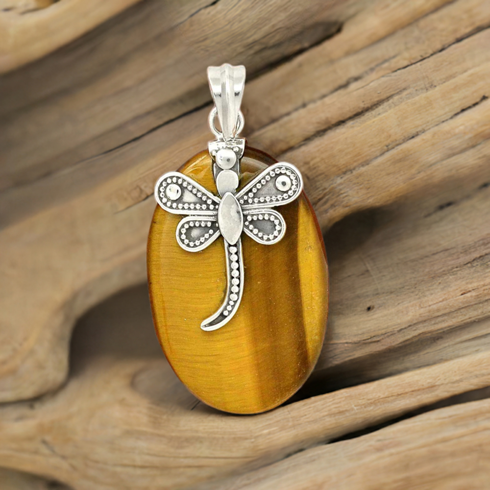 Tiger Eye Gemstone Pendants In 925 Fine Silver Jewelry 925SP68-4