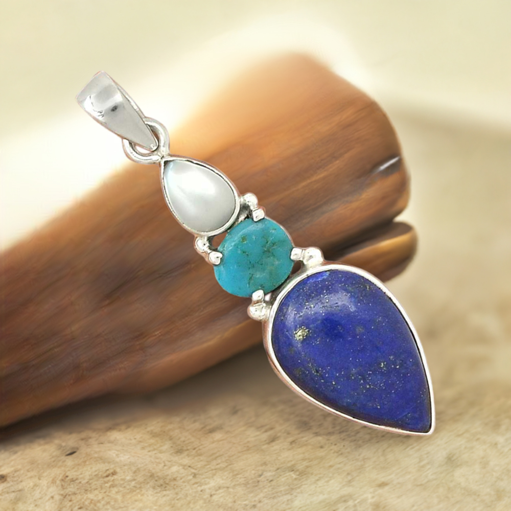 Multi Gemstone Handmade Pendants In Solid Sterling Silver Jewelry 925SP69-1