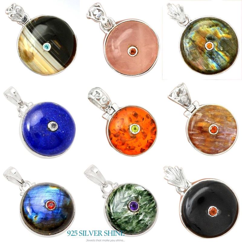 Multi Gemstone Handmade Pendants In 925 Sterling Silver Jewelry 925SP70-8_3