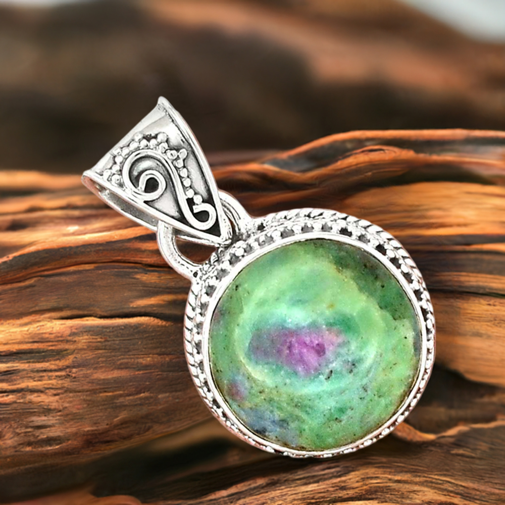 Natural Ruby Zoisite Gemstone Pendant In Sterling Silver Jewelry 925SPR01