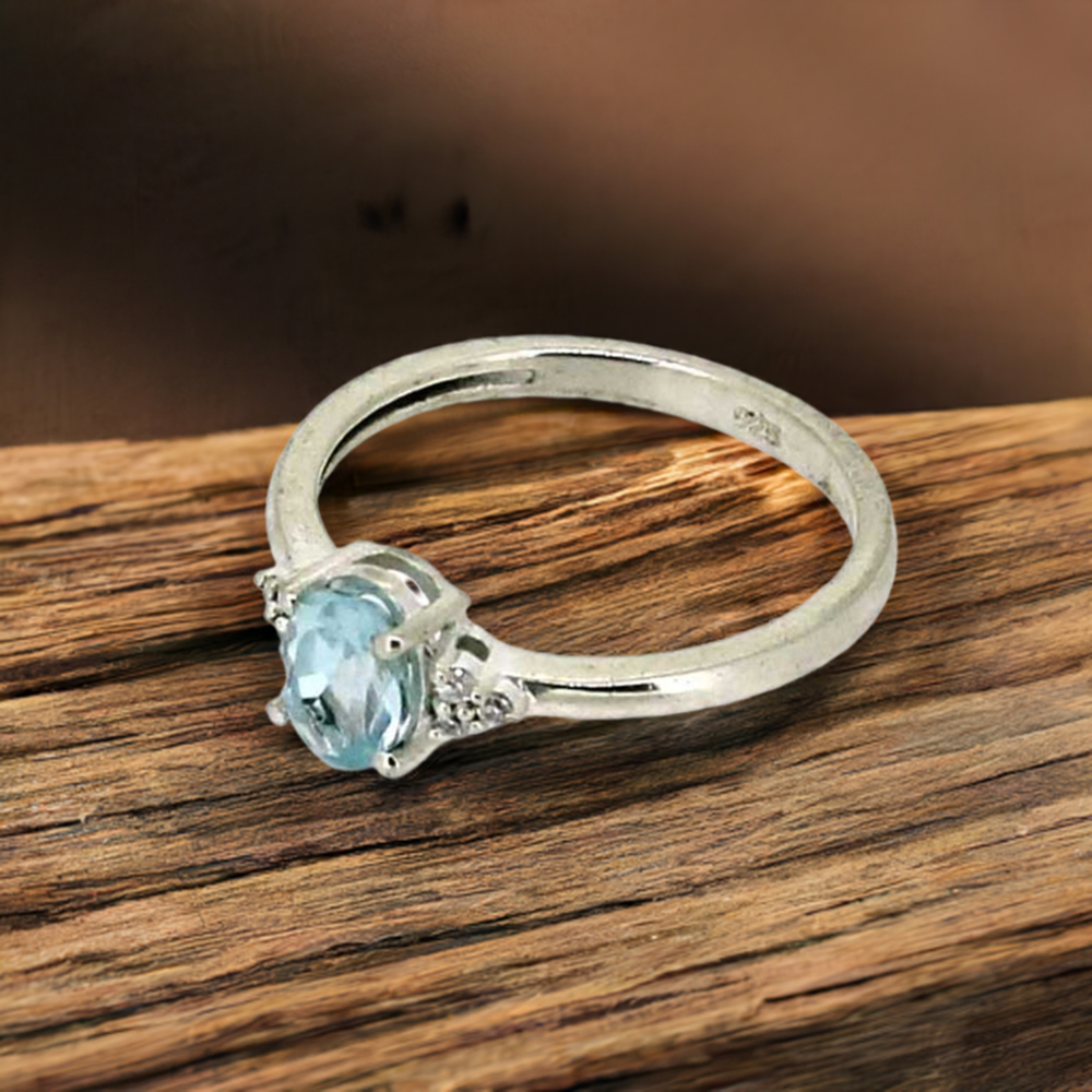 Semi Precious Blue Topaz Gemstone Handmade Ring In 925 Silver 925SR012