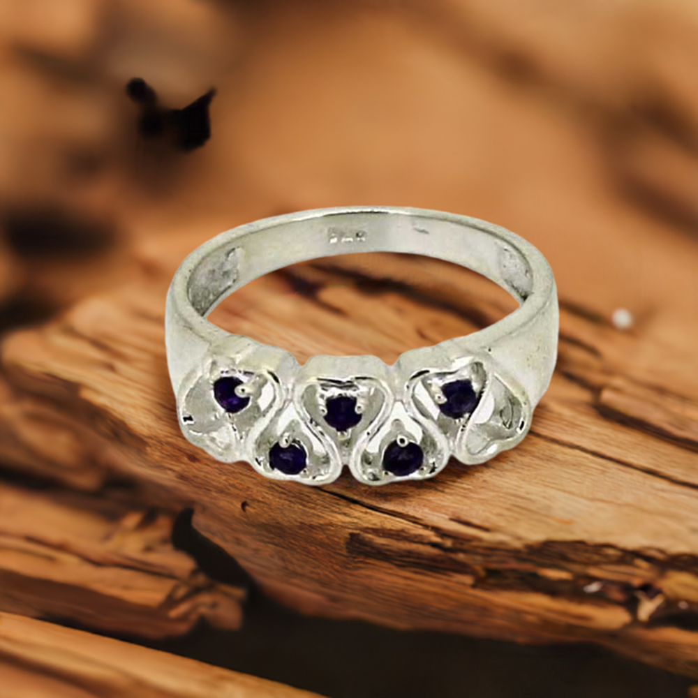 Natural Amethyst Semi Precious Gemstone Ring In 925 Silver 925SR013
