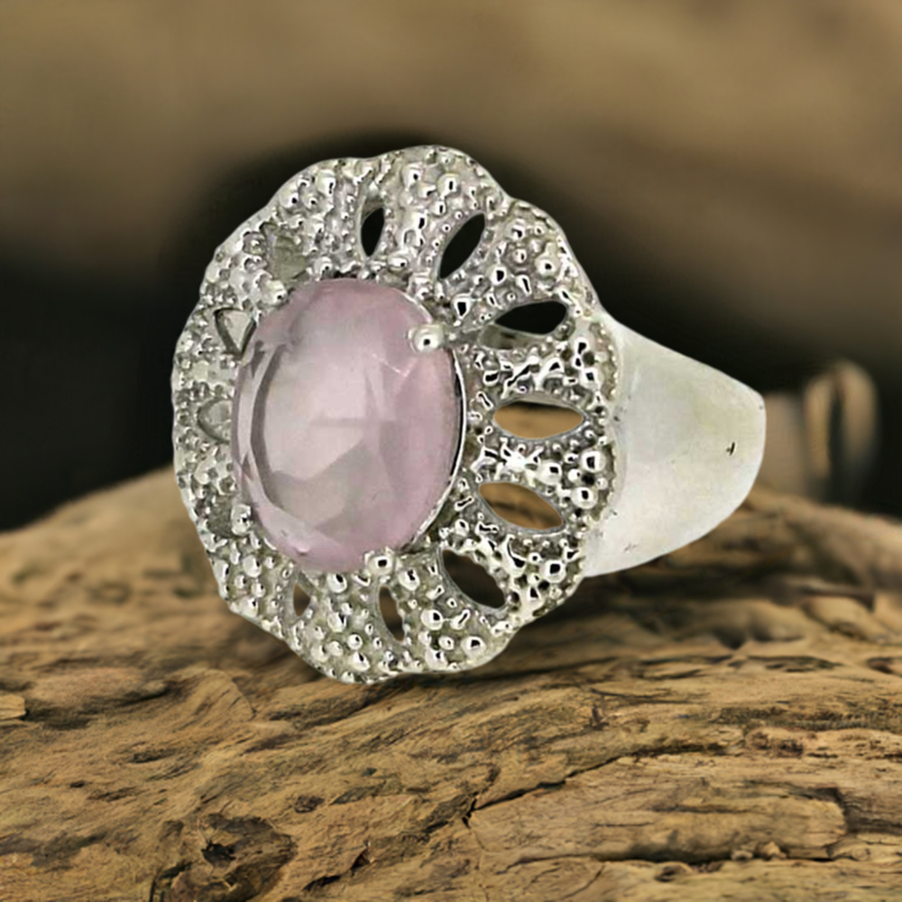 Natural Rose Quartz Gemstone Ring In 925 Sterling Silver 925SR018-1
