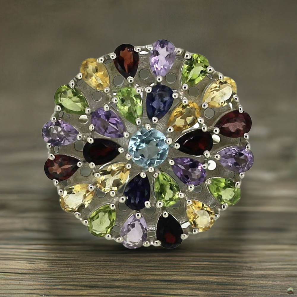 Natural Multi Stone Gemstone Handmade Ring In 925 Sterling Silver 925SR019